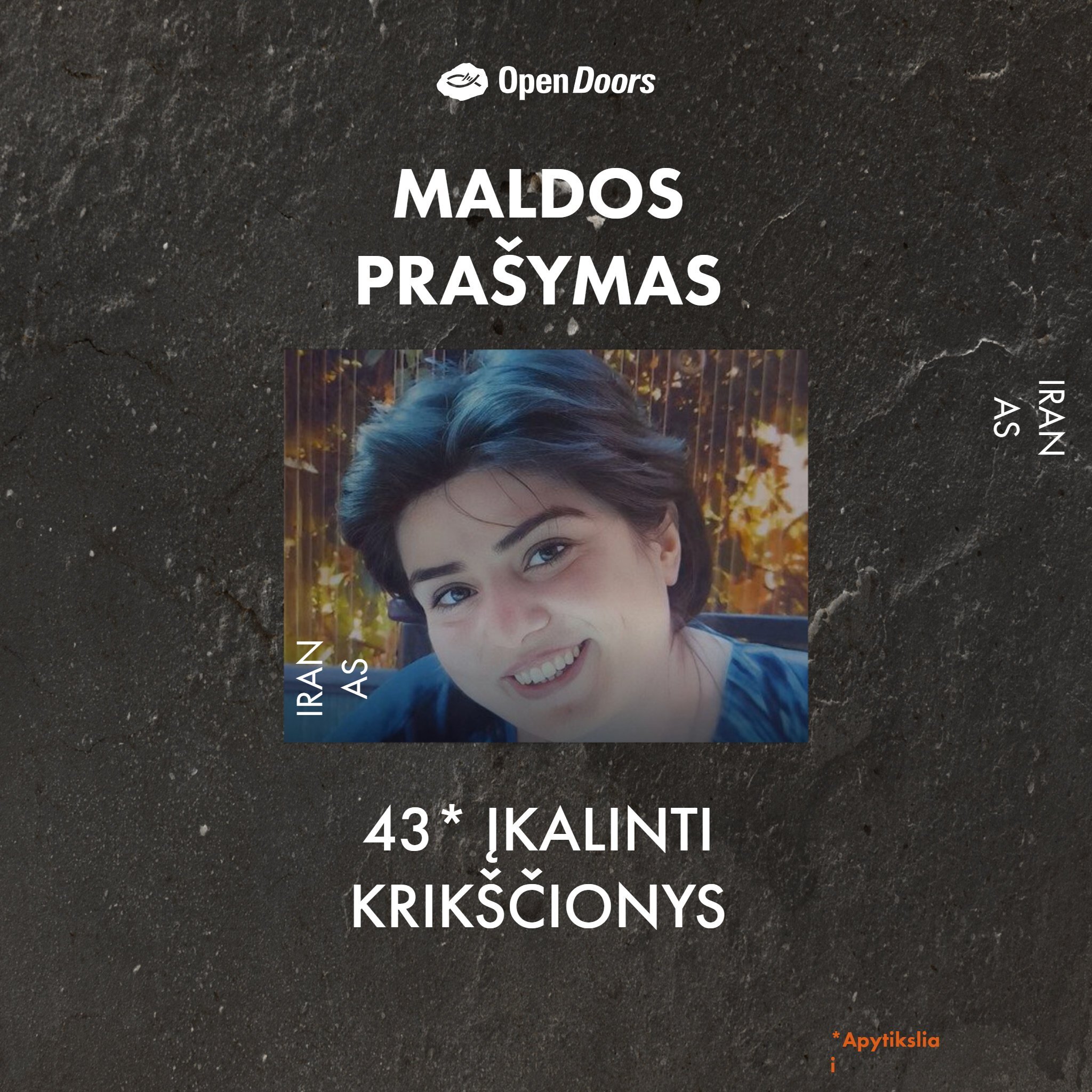 Melskitės už 43 įkalintus krikščionis Irane